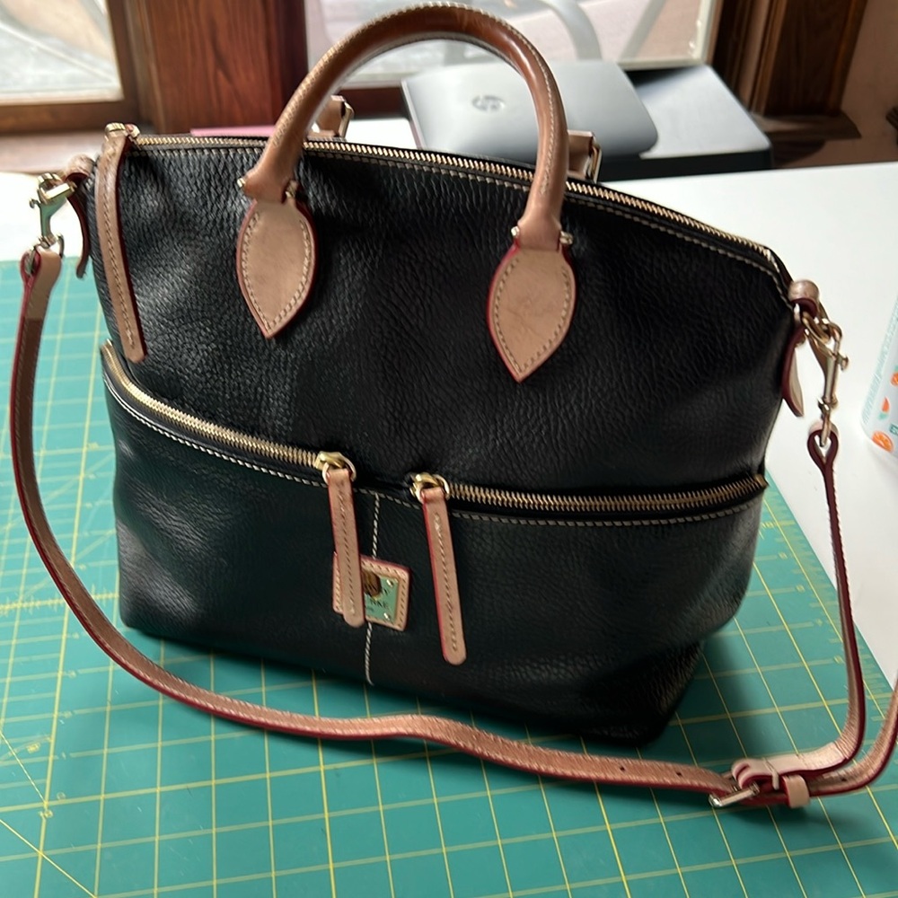 DOONEY & BOURKE Dillen Black Leather Double Pocket Satchel Shoulder Bag